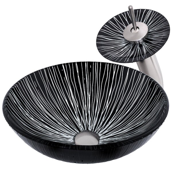 Novatto GODERE Glass Vessel Bathroom Sink Set, Brushed Nickel NSFC-023001BN - main